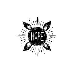 Symbolic hope emblem design with positive affirmation and radiating light rays