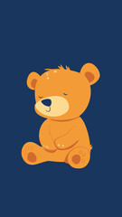 Obraz premium Cute sleeping teddy bear cartoon character sitting with closed eyes on dark blue background in flat minimalist vector style for children design and illustration