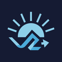 Abstract logo design featuring sun, mountains, and upward-trending waves.