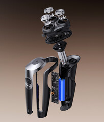 The internal structure of an electric shaver. Decomposition. E-commerce products. Products....