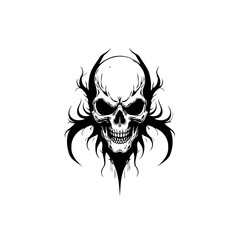 Intricate Skull Illustration with Tribal Elements for Graphic Design and Tattoo