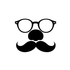 Clown Nose With Mustache And Glasses  silhouette vector flat illustration design.
