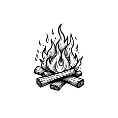 Stylized Bonfire Illustration with Intricate Flame Details and Wood Arrangement
