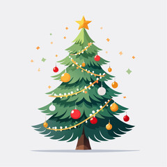Fototapeta premium Festive Christmas Tree: A beautifully illustrated Christmas tree adorned with ornaments and a star, exuding holiday cheer and the magic of the season.
