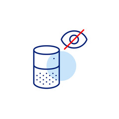 Vector icon of smart speaker, crossed-out eye, symbolizing muted device, hidden listening, or disabled voice recognition. Ideal for smart home apps, privacy settings, and security platforms