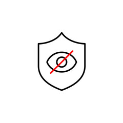 Vector icon of shield with crossed-out eye, symbolizing hidden protection, private security, or restricted monitoring. Ideal for cybersecurity apps, privacy tools, and secure platforms