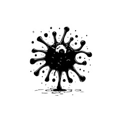 Stylized depiction of a virus or pathogen in black and white ink style