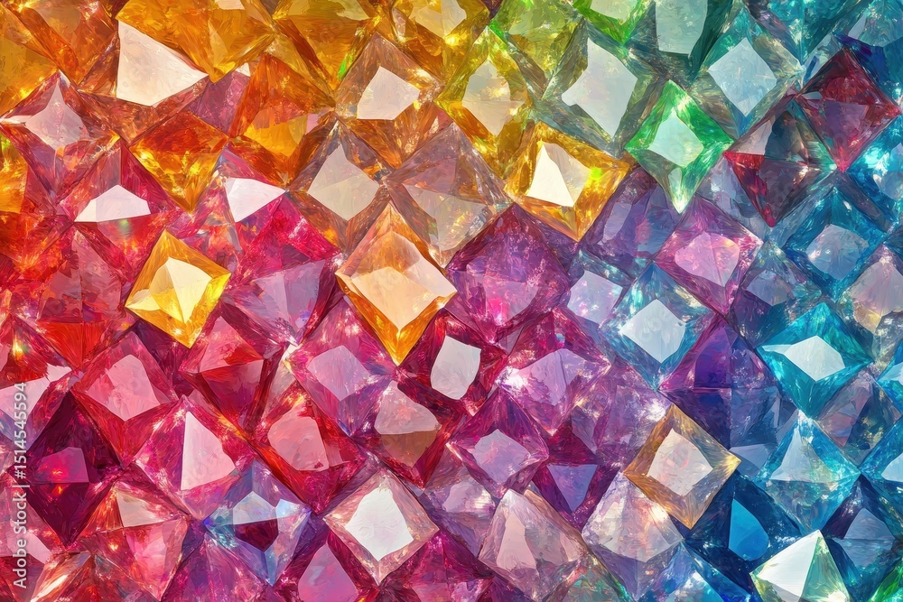 Aufkleber Colorful diamonds arranged seamlessly in a sparkling background for dazzling visual impact, Seemlessly ing Background of Diamonds