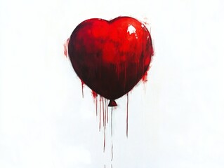Red Watercolor Heart on White Background. Romantic Love Symbol shaped balloon floating in the air urban setting digital colorful background artistic perspective.