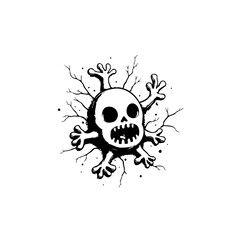 Creepy skull monster emerging from cracks, Halloween themed drawing illustration