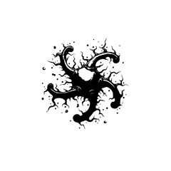 Abstract Black Ink Splatter Design on White Background for Artistic Concepts