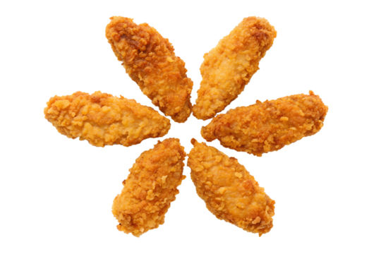 Crispy Fried Chicken Tenders Arranged in a Starburst Pattern