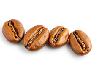 Obraz premium Top view of roasted coffee beans, isolated on white. Ideal for branding, packaging, and beverage ads. Generative AI