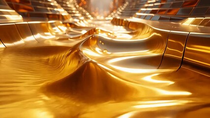 Flowing golden metallic surface with smooth fluid texture and abstract waves reflecting light in futuristic luxurious 3D rendering environment
- Powered by Adobe