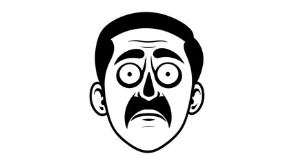 face of a sad man vector illustration, shocked person face with mustache simple vector shape  