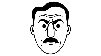 simple angry person with mustache vector illustration line art, simple vector illustration of a angry person with mustache