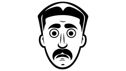 vector illustration of a sad face, shocked person simple shape vector illustration, simple illustration of a simple vector face with mustache