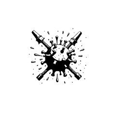 Symbolic depiction of spark plugs combating a stylized representation of a virus