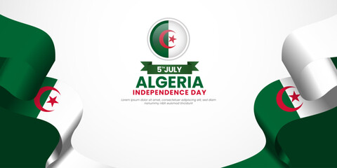 Algerian waving ribbon flag for Algeria Independence day banner design