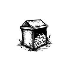 Artistic sketch of a pizza inside a stylized house representing home delivery concept