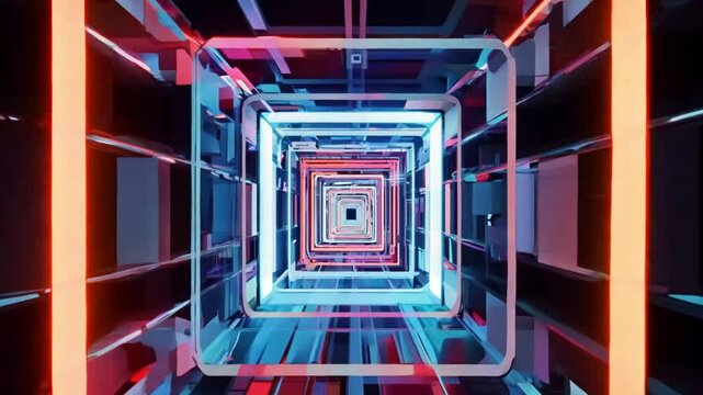 neon tunnel with rotating square frames