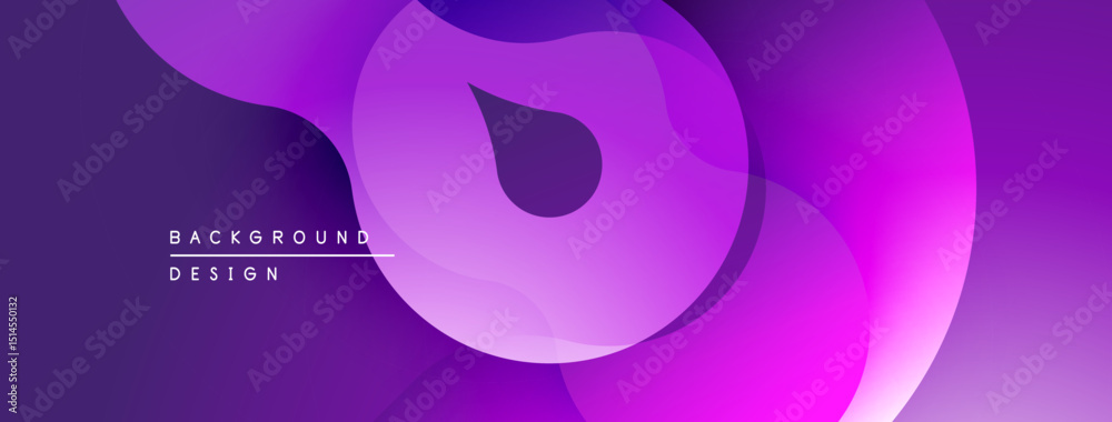 Poster Abstract purple background. Overlapping shapes create fluid, modern design. Gradient colors offer visual depth, smooth transitions.
