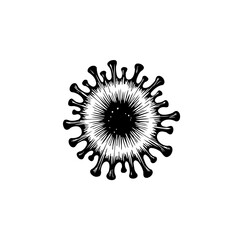 Monochrome Illustration of a Corona Virus Cell Structure on a White Background