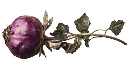 A kohlrabi with leaves attached, isolated, no text or logo