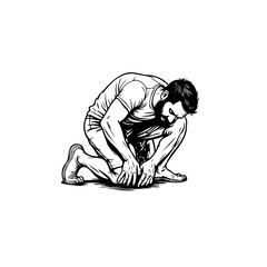 Man Kneeling in Distress - A Graphic Illustration of Physical Discomfort and Pain