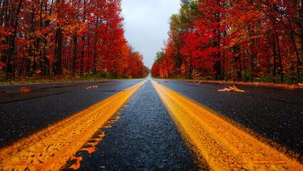 Obraz premium Scenic autumn road through vibrant fall foliage