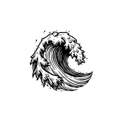 Elegant vintage engraving illustration of a stylized wave, ocean graphic