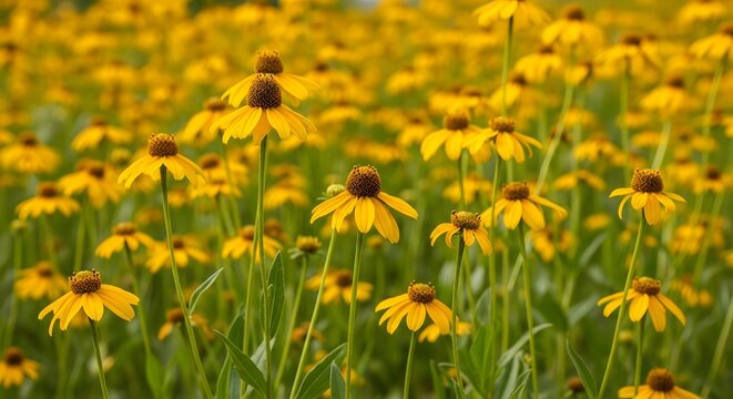 Vibrant Yellow Rudbeckia Hirta Field: A Floral Summer Meadow Landscape