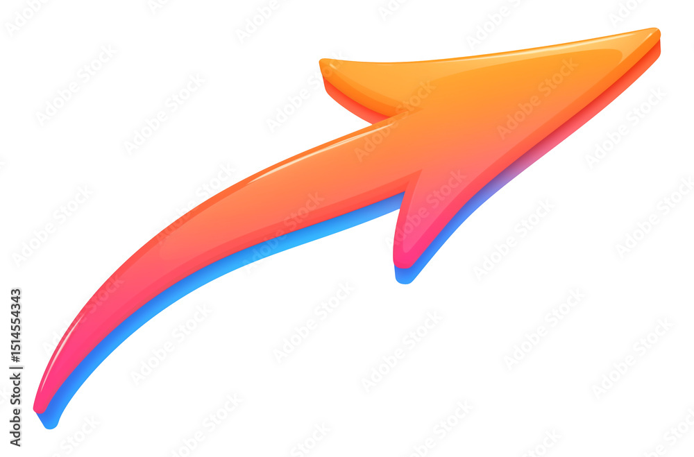 Aufkleber curved arrow smooth plastic gradient color isolated upward vibrant dynamic cheerful