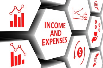 INCOME AND EXPENSES concept cell background 3d illustration