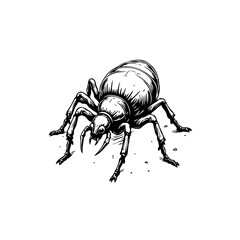 Detailed monochrome illustration of a beetle with intricate line work and shading