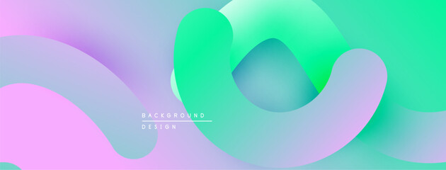 Abstract fluid shapes blend, creating vibrant pastel gradients. Soft curves overlap, forming dynamic background design. Colors transition smoothly.