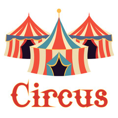 Fototapeta premium Vector illustration of vintage circus tents with stylized Circus lettering. Festive marquee in retro flat style.