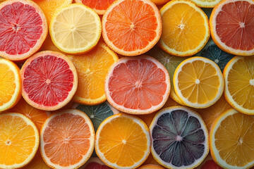 Oranges and lemons piled together.