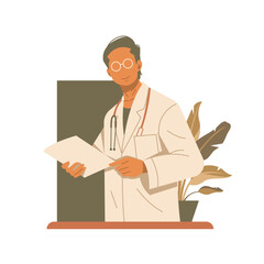 handsome doctor holding patient check document illustration