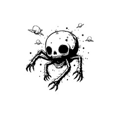 Creepy Crawly: A Stylized Skull Spider Illustration with Eerie Character Design