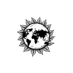 Global Harmony: World Map Surrounded by Leaves in a Symbolic Embrace of Nature