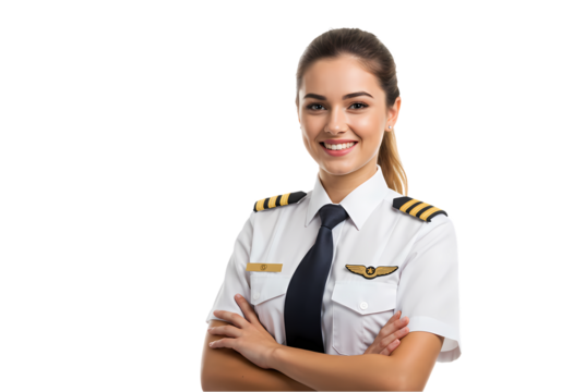 Confident Female Pilot A Portrait of Aviation Excellence isolated on transparent baackground