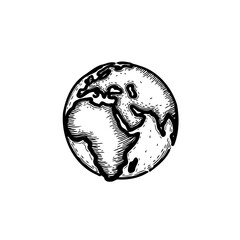 Sketch Drawing of Earth Globe Depicting Africa and Eurasia with Shading Details