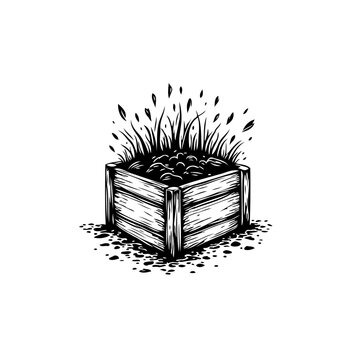 wooden planter box with grass growing clip art preview