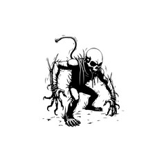 Creepy Creature Emerging: A Haunting Black and White Illustration of Horror