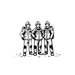 Three determined construction workers in full gear, standing united and ready to work