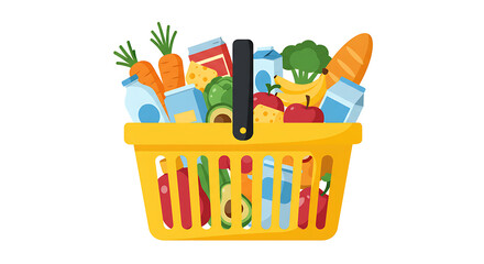 Basket Full of Food Vegetables Fruit Grocery Shopping