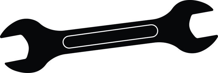  Solid Black Spanner Wrench Icon, Simple Minimalist Tool Symbol isolated AI Generative
