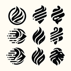 Fire flame flat icon set