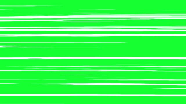 White speed lines isolated on a green screen. Manga, anime-style comic speed lines with alpha channel. Fast motion effect, anime super velocity visualization, manga comic book animation